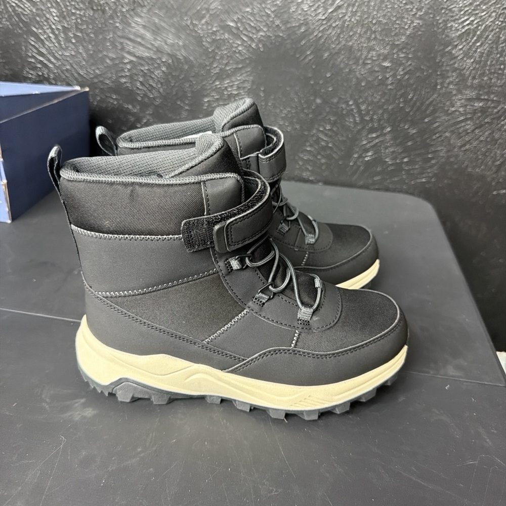 Kids Black Winter Boots with Tan Sole - Insulated Youth Snow Boot
